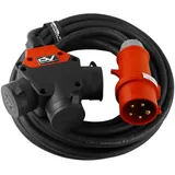 Doktorvolt CEE Verlängerungskabel 10m 3-Wege Typ E franz/belg Norm H07RN-F 5x2,5mm Stromkabel Gummikabel DV-9238-3-WS-Y-10-FR