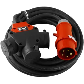 Doktorvolt CEE Verlängerungskabel 10m 3-Wege Typ E franz/belg Norm H07RN-F 5x2,5mm Stromkabel Gummikabel DV-9238-3-WS-Y-10-FR
