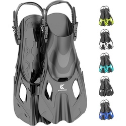 Khroom Flosse Khroom Kurze Flossen Erwachsene Kinder verstellbare Schnorchelflossen, verstellbar, kurz, leichtes Reisegepäck schwarz XS 32-36