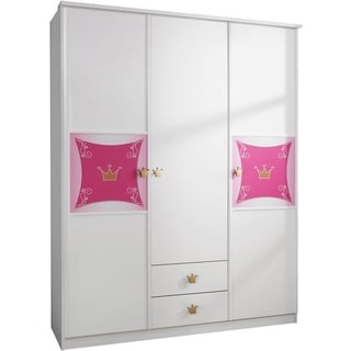 Rauch Möbel Kate Kinderzimmer Mädchenzimmer, Weiß / Motiv Prinzessin, Rosa, Gold, Set bestehend aus Schwebetürenschrank, Bett, Schreibtisch- und Bettschrank, Gesamtmaße BxHxT 326x197x238 cm