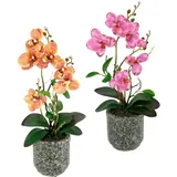 OTTO home Kunstpflanze Orchidee, OTTO home, Höhe 38 cm, Mit Blättern und Luftwurzeln, im Topf aus Keramik, 2er Set orange|rosa