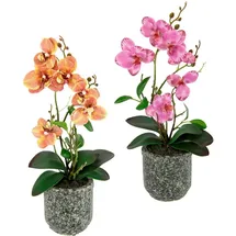 OTTO home Kunstpflanze Orchidee, OTTO home, Höhe 38 cm, Mit Blättern und Luftwurzeln, im Topf aus Keramik, 2er Set orange|rosa