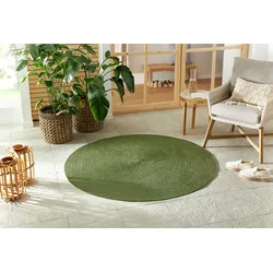 Teppich NORTHRUGS "Trenzado", grün, H:10mm Ø:150cm, Polypropylen, Teppiche, In- & Outdoor, Handmade-Look, Gewebt, Wetterfest, Balkon, Wohnzimmer