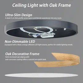 trmlbe Deckenleuchte LED Deckenlampe mit Holzverzierung Modern Lampe Zimmerlampe Kinderzimmerlampe, für Schlafzimmer Wohnzimmer