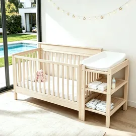 stilvora Babybett 3-in-1 mit 3-fach höhenverstellbar aus Massivkiefernholz, Beistellbett umschaltbar zum Sofa-Modus, Kinderbett mit Schutzzaun und...