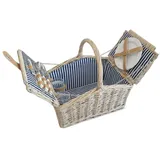 casa.pro Picknickkorb (Komplett-Set), »Lumparland« für 2 Personen Weide 40x28x37 cm Weiß / Blau beige 21.5 l | 40 cm x 37 cm x 28 cm