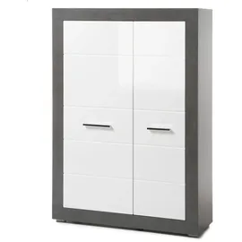 furn.design Highboard 100 x 142 x 35 cm Weiß Hochglanz / Grau