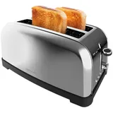 Cecotec Vertikaler Toaster 2 Langschlitze Toastin' time 1500 Inox Lite, 1500 W, 4 Scheiben Brot, 3,8 cm breiter Schlitz, Brötchenaufsatz und Krümelschublade, Edelstahl