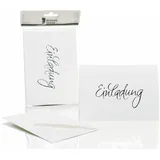 RÖSSLER Einladungskarten Einladungskarte 1181955009 DIN B6 Hoch doppelt 220g Heißfolienprägung silber silberne Schrift weiß 40149695559 5 Satz