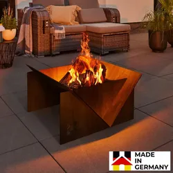 HOME DELUXE - Feuerschale ÄTNA - 34 x 65 x 58 cm - wetterbeschändig, edle Rostoptik I Feuerkorb, Feuerstelle, Feuerschale