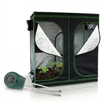Mucola Gewächshaus Growbox Indoor Gewächshaus Pflanzenzelt Zuchtzelt Growroom Darkroom, Stück, inkl. 3 in 1 Feuchtigkeitsmessgerät für Pflanzen schwarz 240 cm x 200 cm x 120 cm