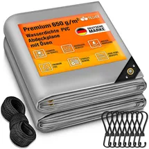 tillvex Abdeckplane Grau 4x6 M Mit Ösen + 10 Haken & 15m Seil Gewebeplane 650g/m2 Wasserdicht & Reißfest Premium Pvc-plane Universell Lkw, Pool, Holz Gartenmöbel Gartenplane Abdeckung - Tillvex