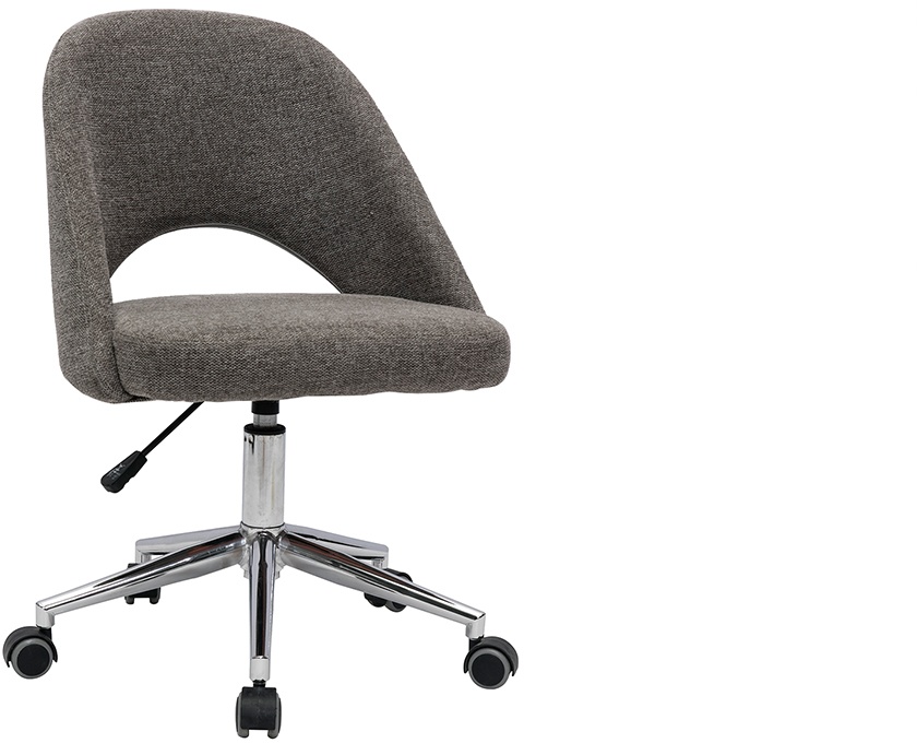 Chaise de bureau à roulettes en tissu effet velours texturé gris et acier chromé COSETTE