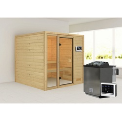 KARIBU Sauna »Jutta«, inkl. Saunaofen mit externer Steuerung, für 4 Personen - beige