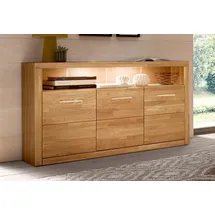 Home Affaire Sideboard HOME AFFAIRE "Ribe,130cm breit, Fronten Massivholz,7 Fächer", braun (eiche teilmassiv), B:130cm H:80cm T:35cm, Holz teilmassiv, Sideboards, Sideboard, Holz massiv, Holzwerkstoff, Metall Griffe,3 Türen, Topseller