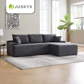 Juskys Eckcouch Cord 3-Sitzer Dunkelgrau