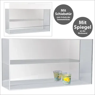 Schwäbische Albumfabrik Hochwertige Acryl-Vitrine mit verspiegelter Rückwand und 2 Ebenen. Einschub an der Vorderseite kann komplett geöffnet werden, wird aufgebaut geliefert, auch für Wandmontage geeignet. Innenformate der Fächer jeweils 52 x 14,8 x 14,8 cm