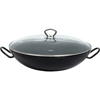 RIESS Wok mit Glasdeckel 36cm, Pfanne - Kochtopf, Schwarz