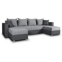 Wohnlandschaft mit Schlaffunktion Beno - U-Form Couch, Ecksofa mit Bettkasten, Couchgranitur mit Bettfunktion, Polsterecke, Big Sofa, Polstergarnitur (Dunkelgrau + Grau (Cayenne 1118 + Enjoy 21))