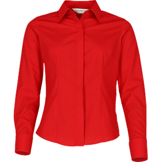 Russell Collection Köperbetonte Popeline Bluse  Langarm, classic red, XL
