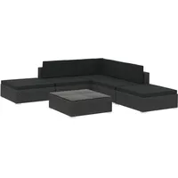 vidaXL 6-tlg. Garten-Lounge-Set mit Kissen Poly Rattan Schwarz