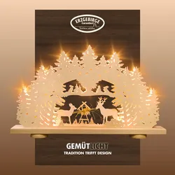 Schwibbogen WEIGLA "Futterkrippe mit echtem Heu, Lichterbogen aus Holz, NATUR", beige (natur), H:32cm T:6cm, Holz, Schwibbögen, Erzgebirge garantiert, Weihnachtsdeko Innen, Weihnachtsbeleuchtung