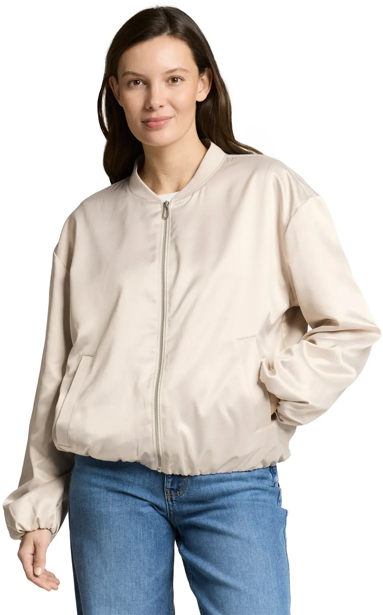 Blouson TOM TAILOR, Damen, Gr. XL, sand stone beige, Web, Obermaterial: 96% Polyester, 4% Elasthan. Futter: 100% Polyester, unifarben, regular fit normal, elastischer Bund, Jacken Blouson, mit Bomberkragen