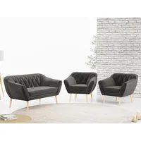 MKS MÖBEL Sofa PIRS 2 1 1, Pirs Loungesofa und Zwei Sessels, Moderne Sofa Set, Skandinavische Deko grau