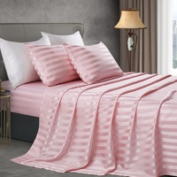 Manyshofu Blush Pink Satin Striped Sheets - 4Pcs Satin Sheets Full Size, Cooling Silky Satin Bed Sheets Luxury Bedding Sheet Set (1 Satin Fitted Sheet, 1 Satn Flat Sheet, 2 Satin Pillow Cases)