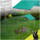 tectake® Freilaufgehege Kaninchen, Hasenstall draußen, Meerschweinchen Käfig, Laufgitter mit Sonnenschutz, Hasenkäfig, Steckzaun, Kleintierkäfig, Meerschweinchen Gehege, 180 x 75 x 75 cm - grün