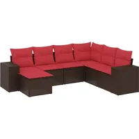 vidaXL 7-teiliges Gartensofa-Set mit Kissen, braun, Polyrattan - Braun