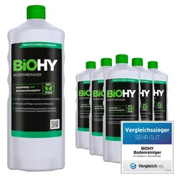 BiOHY Bodenreiniger (6x1l Flasche) | Konzentrat für alle Reinigungsgeräte und alle Hartböden | Angenehmer Geruch und streifenfreie Reinigung
