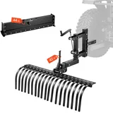 Vevor Rasentraktor Heuharke 1070 mm, Heurechen mit 19 Harkenzinken & 3-Punkt-Aufstecksystem, für ATVs, UTVs & Rasentraktoren der Kategorie 1, Vertikutierer zum Entfernen von Laub & Rasenfilz