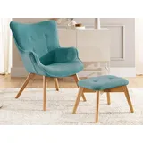 s-style möbel Lounge-Sessel Cord 71 x 96 x 86 cm Blau/Türkis mit Hocker