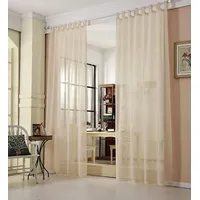 Woltu 2er Set Gardinen für Wohnzimmer Kinderzimmer Schlafzimmer, transparent, mit Schlaufen, Leinen Optik, Doppelpack lichtdurchlässige, 140 x 245 cm, Sand