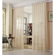 Woltu 2er Set Gardinen für Wohnzimmer Kinderzimmer Schlafzimmer, transparent, mit Schlaufen, Leinen Optik, Doppelpack lichtdurchlässige, 140 x 245 cm, Sand