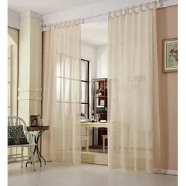 Woltu 2er Set Gardinen für Wohnzimmer Kinderzimmer Schlafzimmer, transparent, mit Schlaufen, Leinen Optik, Doppelpack lichtdurchlässige, 140 x 245 cm, Sand