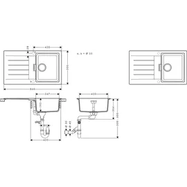 Hansgrohe S52 rechts Einbauspüle granit grau Handbetätigung 860 x 500 mm