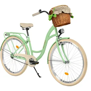 Milord Komfort Fahrrad Mit Weidenkorb Damenfahrrad Vintage, 26 Zoll, Mintze-Creme, 1-Gang - Grün/Creme