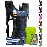 SASMO Sports SASMO® Laufrucksack 6L (Blau) mit Thermofach | Lauf Rucksack - Ultraleicht 300g | Laufrucksack Damen & Herren | Running Backpack inklusive Regenschutz - Blau