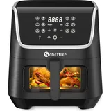 Scheffler Heißluftfritteuse XXL 5.5L, Airfryer mit Sichtfenster, 1800W 12 Programmen, LED-Touchscreen, Antihaftbeschichteter, Heissluftfriteuse - Schwarz