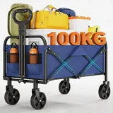 Bollerwagen Faltbar, 100kg Belastbar & 100L Volumen, Handwagen Mit 360°Drehbaren Rädern, Für Jedes Gelände, Wasserabweisender Strandwagen Für Strand, Camping & Garten