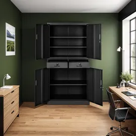 Tectake tectake® Aktenschrank, Stahl, 3 höhenverstellbare Einlegeböden, 180 x 80 x 40 cm