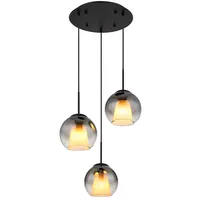 GLOBO Hängelampe Pendelleuchte Esszimmerleuchte schwarz 3-Flammig Glaskugeln rauch E27