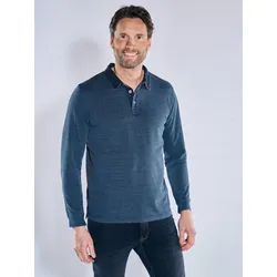 engbers Herren Langarm-Shirt mit Polo-Kragen blau regular gestreift Knopfleiste - XL