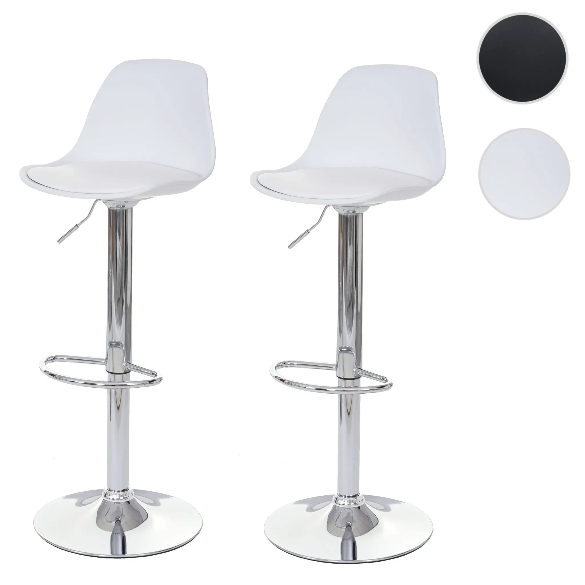 2er-Set Barhocker HWC-B14, Tresenhocker Barstuhl Drehhocker, Kunstleder ~ weiß
