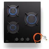 Gaskochfeld 3 Flammen 45 cm Kochherd 3 Zonen 5,2 kW Propane Glaskeramik Schwarz
