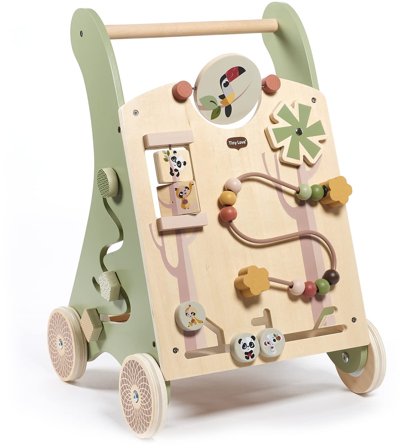 Tiny Love Holz Baby Lauflernwagen, 2-in-1 Activity Baby Lauflernhilfe, 12 interaktive Aktivitäten, motorische Fähigkeiten, kognitive Entwicklung, natürliches Design, 18+ Monate, Boho Chic