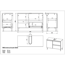 Germania Waschbeckenunterschrank 80 x 56 cm Holzfarben