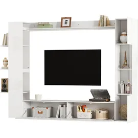 stilvora Wohnwand Weiß, Holzwerkstoff, 6 Fächer, Rechteckig, 228x170x30 cm, Wohnzimmer, Wohnwände, Anbauwände